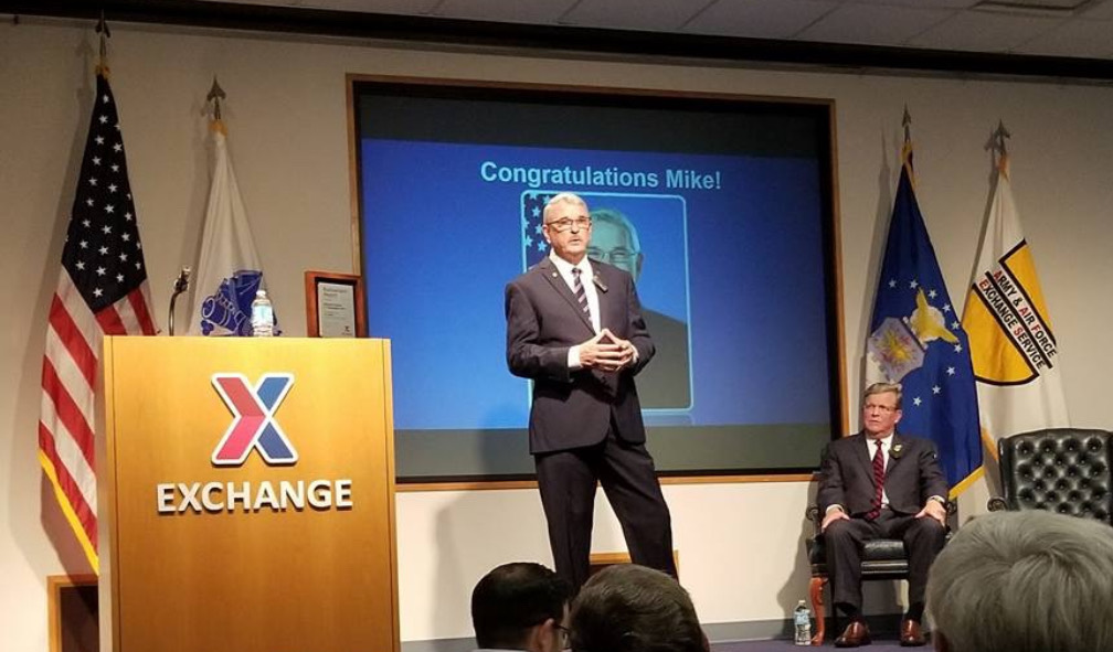 Mike Immler speaking at an Exchange service recognition event