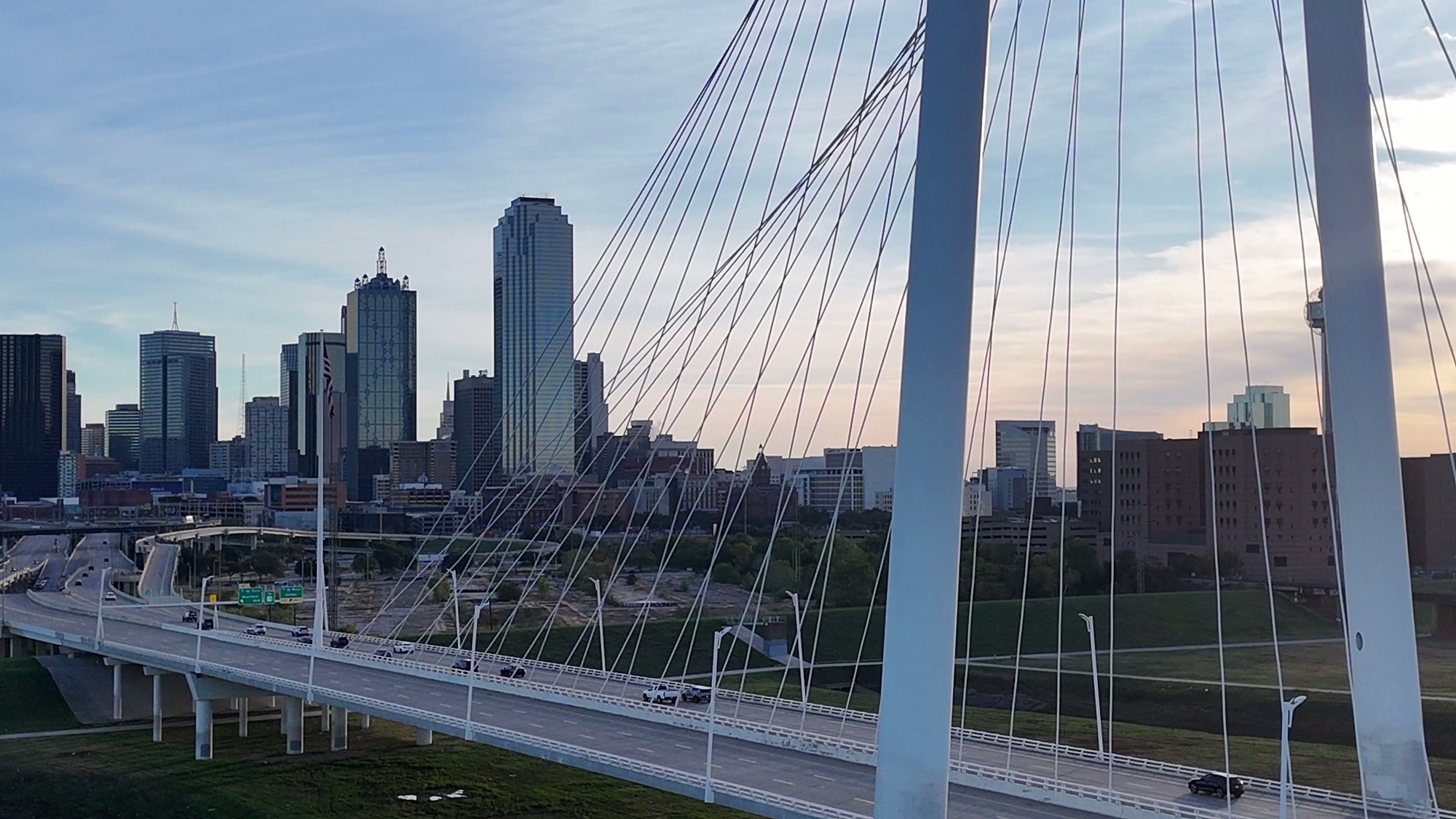 Downtown Dallas viewed through the Margaret Hunt Hill Bridge